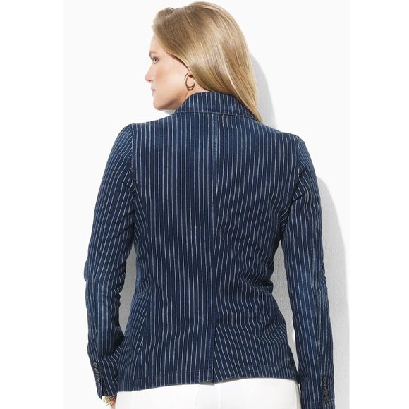 🎁 Lauren by Ralph Lauren Pinstripe Denim Jacket - Picture 3 of 10